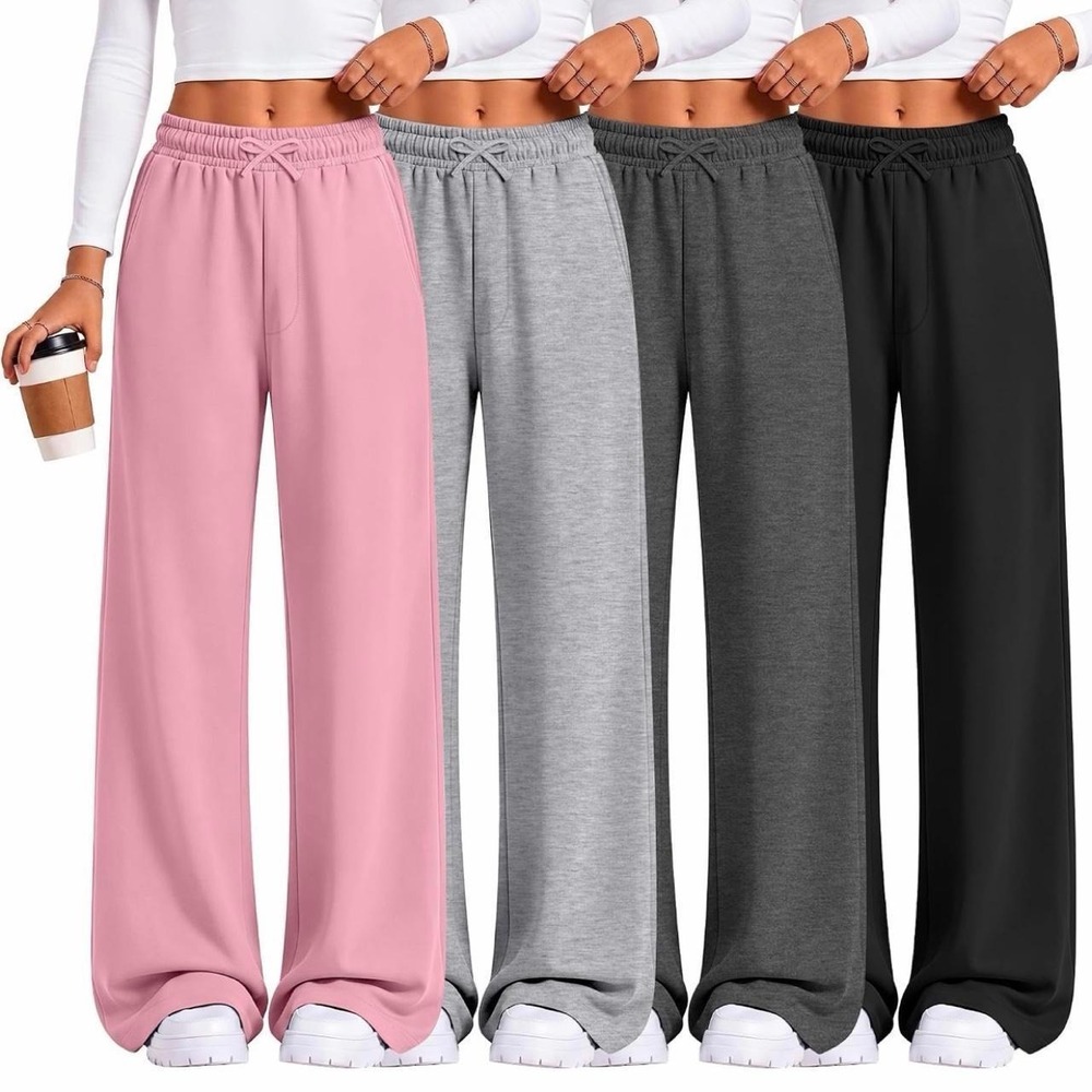4 Pack Teen Girls Baggy Sweatpants Wide Leg Athletic Joggers Pockets Size 7-8